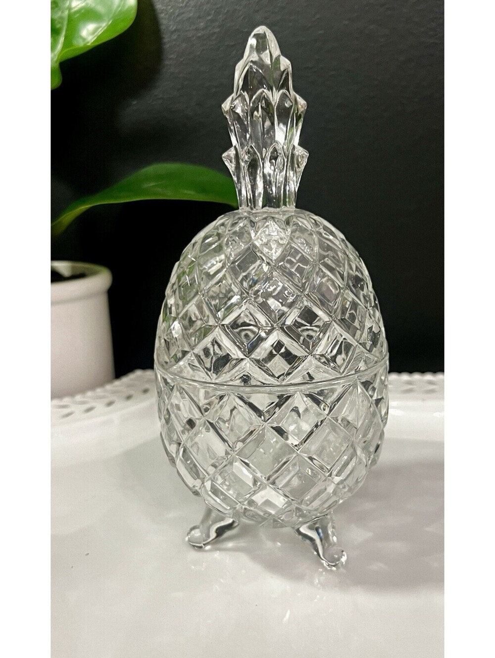 Vintage Crystal Pinneaple Candy Dish Slovakia by Poltar. Beautiful Lidded Dish